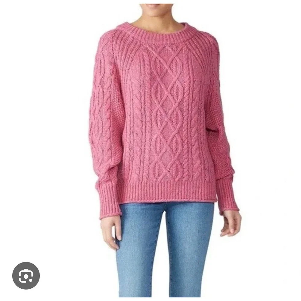 J.Crew Cable Knit Sweater Women XXS Pink Speckled Crew Neck Cotton‎ Preppy